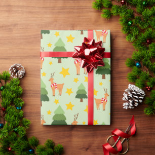 Papel De Presente Árvores de Natal Mágicas Árvore Verde e Estrelas