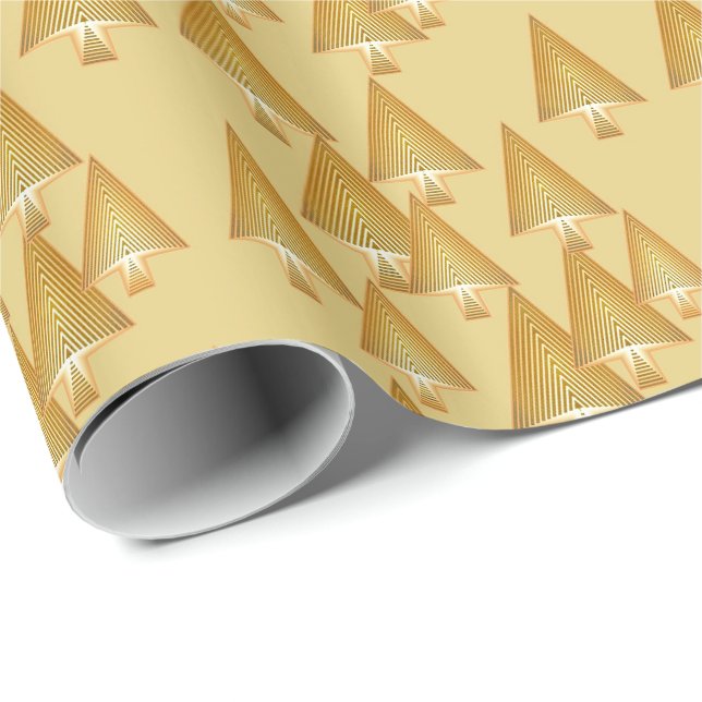 Papel De Presente Árvores de Natal metálicas modernas - ouro amarelo (Ponta do rolo)