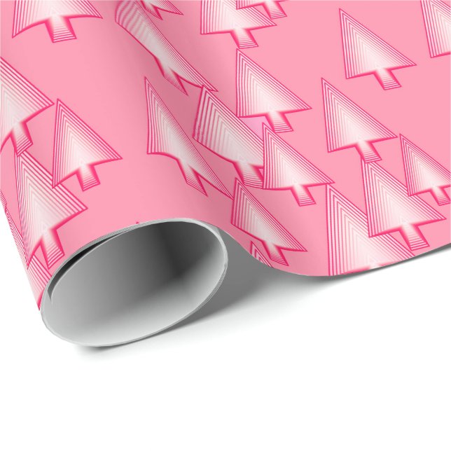 Papel De Presente Árvores de Natal metálicas modernas - rosa-coral (Ponta do rolo)