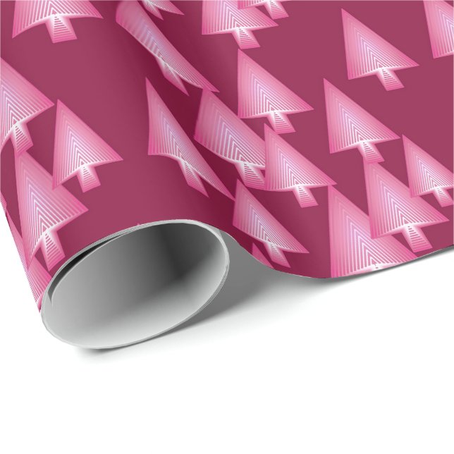Papel De Presente Árvores de Natal metálicas modernas - rosa e vinho (Ponta do rolo)