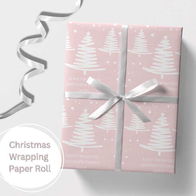 Papel De Presente Árvores de Natal Mínimas, Brancas, Rosa (Criador carregado)