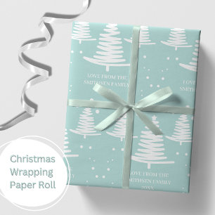Papel De Presente Árvores de Natal Mint White Minimalistas
