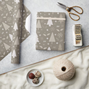 Papel De Presente Árvores de Natal Modernas Bege