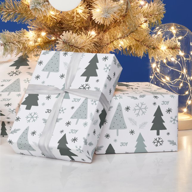 Papel De Presente Árvores de Natal Modernas Cinza (Feriados)