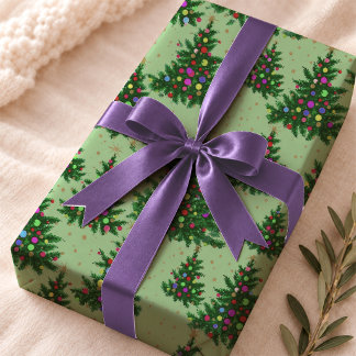 Papel De Presente Árvores de Natal Modernas Coloridas e Divertidas