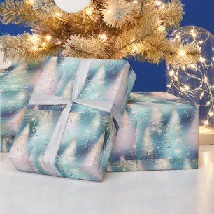 Papel De Presente Árvores de Natal Modernas com Luzes Azuis