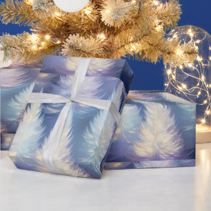 Papel De Presente Árvores de Natal Modernas com Luzes Azuis