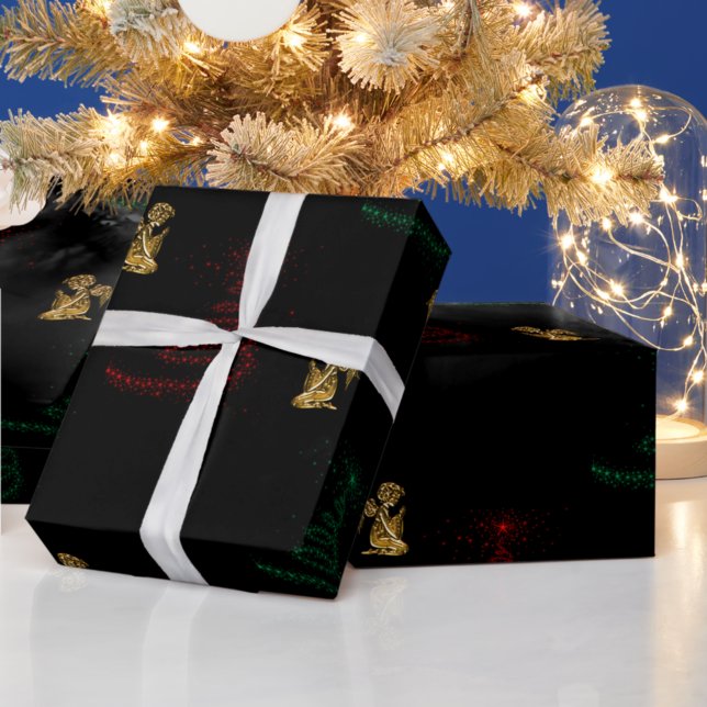 Papel De Presente Árvores de Natal modernas e Anjos Dourados (Criador carregado)