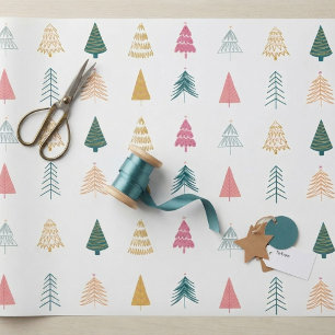 Papel De Presente Árvores de Natal Modernas Ecléticas Rosa Turquesa