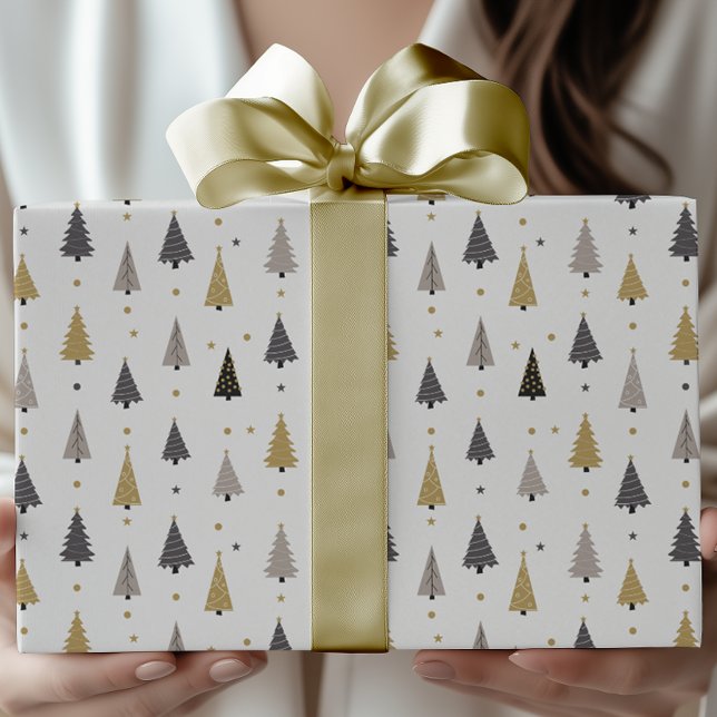 Papel De Presente Árvores de Natal Modernas Elegantes & Estrelas de  (Criador carregado)
