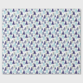 Papel De Presente Árvores de Natal Modernas em Aquarela Azul Padroni