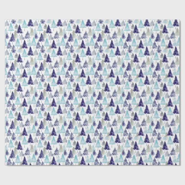 Papel De Presente Árvores de Natal Modernas em Aquarela Azul Padroni (Aberto)