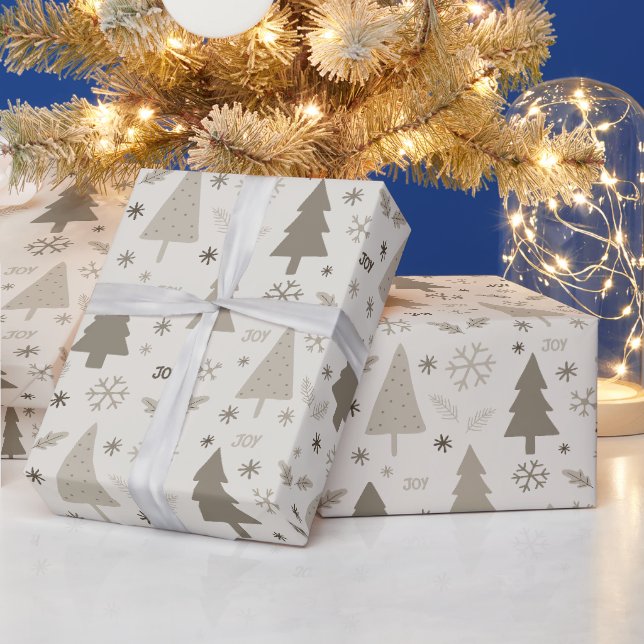 Papel De Presente Árvores de Natal Modernas Neutras (Feriados)