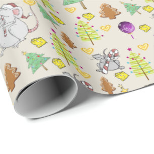 Papel De Presente Árvores de Natal Molhando Papel Mouse Beige Queijo