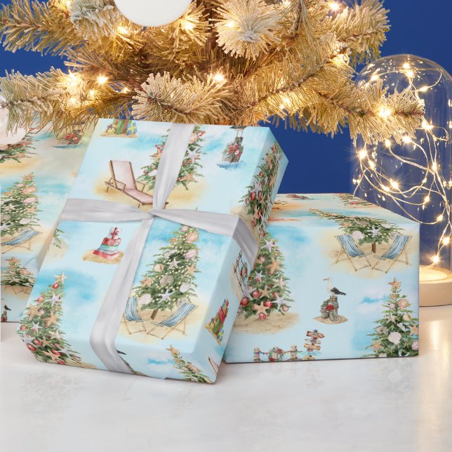 Papel De Presente Árvores de Natal na Praia (Feriados)