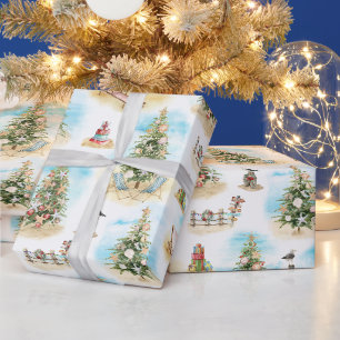Papel De Presente Árvores de Natal na Praia Costeira
