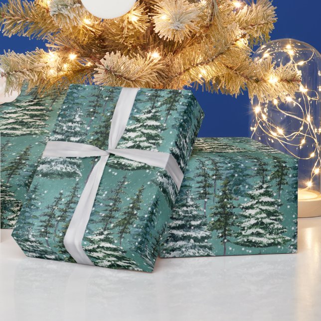 Papel De Presente Árvores de Natal Nevadas (Feriados)