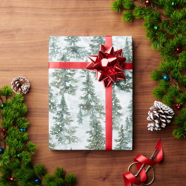 Papel De Presente Árvores de Natal Nevadas (Presente de Natal)