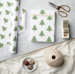 Papel De Presente Árvores de Natal Padrão Verde Moderno