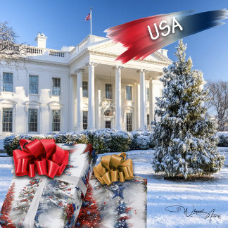 Papel De Presente Árvores de Natal Patrióticas Festivas