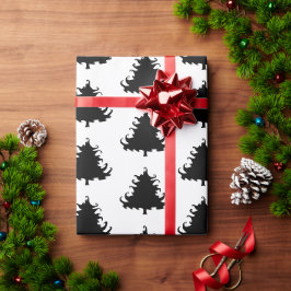 Papel De Presente Árvores de Natal Pretas Estampadas