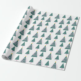 Papel De Presente Árvores de Natal Rabiscos Rosa Verde