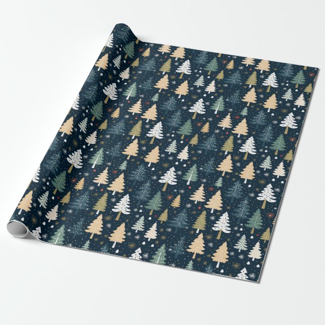 Papel De Presente Árvores de Natal Retrô (Desenrolado)
