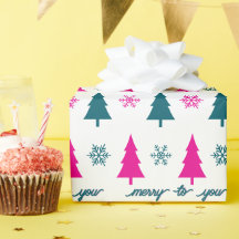 Árvores de Natal Retro Rosa Flocos de Neve Azul