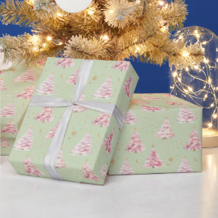 Papel De Presente Árvores de Natal Rosa