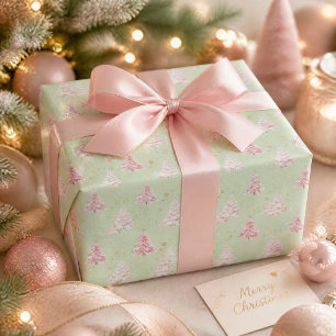 Papel De Presente Árvores de Natal Rosa