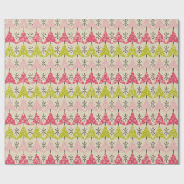 Papel De Presente Árvores de Natal rosa e verde