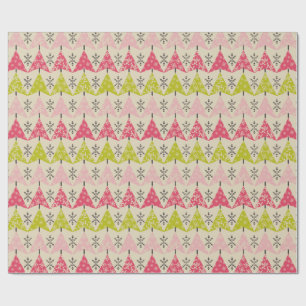 Papel De Presente Árvores de Natal rosa e verde
