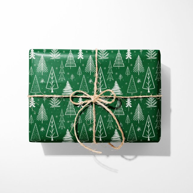 Papel De Presente Árvores de Natal Rustic Green & White (Criador carregado)