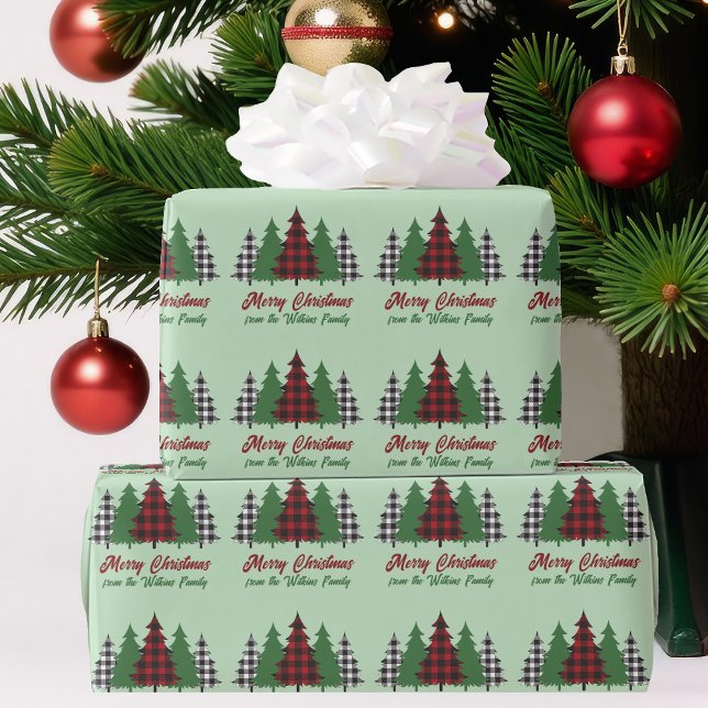 Papel De Presente Árvores de Natal Rustic Red Green Personalizadas (Criador carregado)