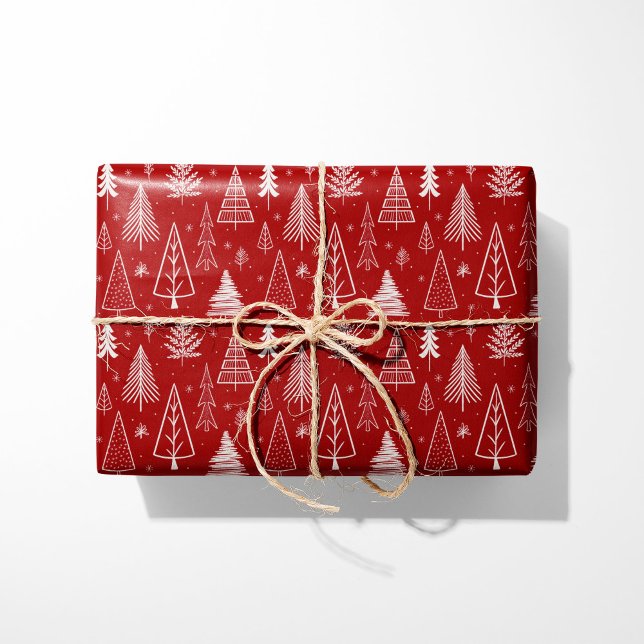 Papel De Presente Árvores de Natal Rustic Red & White (Criador carregado)