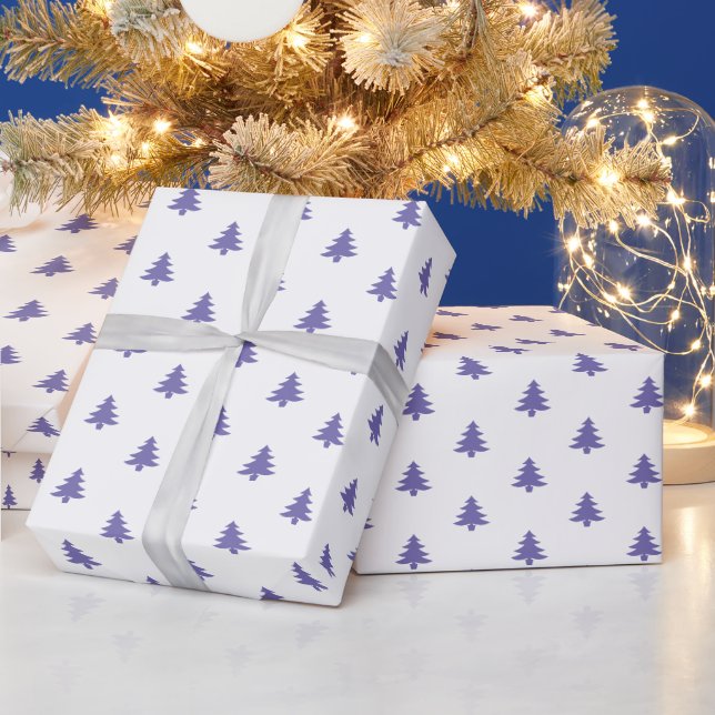 Papel De Presente Árvores de Natal Simples Modernas Azul (Feriados)