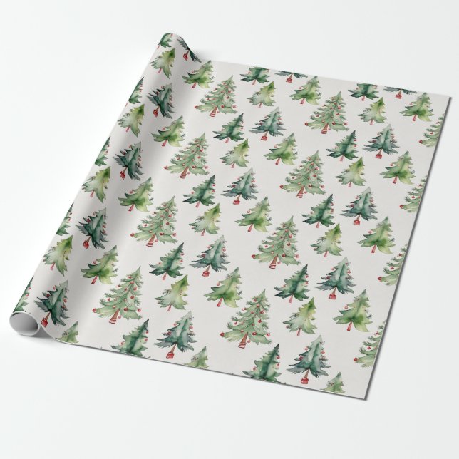Papel De Presente Árvores de Natal Verde Modernas e Bonitas (Desenrolado)