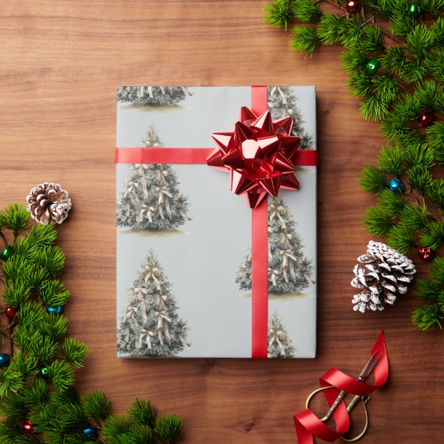 Papel De Presente Árvores de Natal Verde Pinho Claro (Presente de Natal)