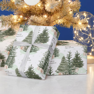 Papel De Presente Árvores de Natal Verdes Alegres e Presentes