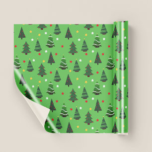 Papel De Presente Árvores de Natal Verdes Bonitas Padrão Natal