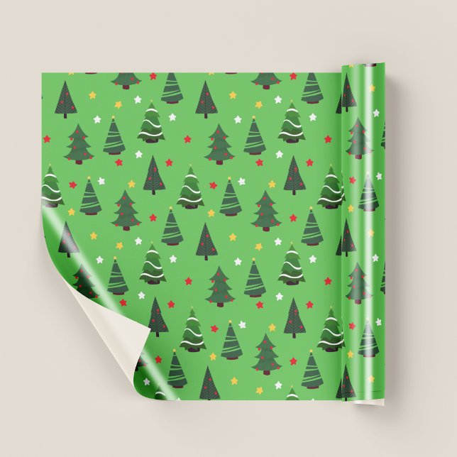 Papel De Presente Árvores de Natal Verdes Bonitas Padrão Natal (Pretty Green Christmas Trees Pattern Christmas Wrapping Paper)