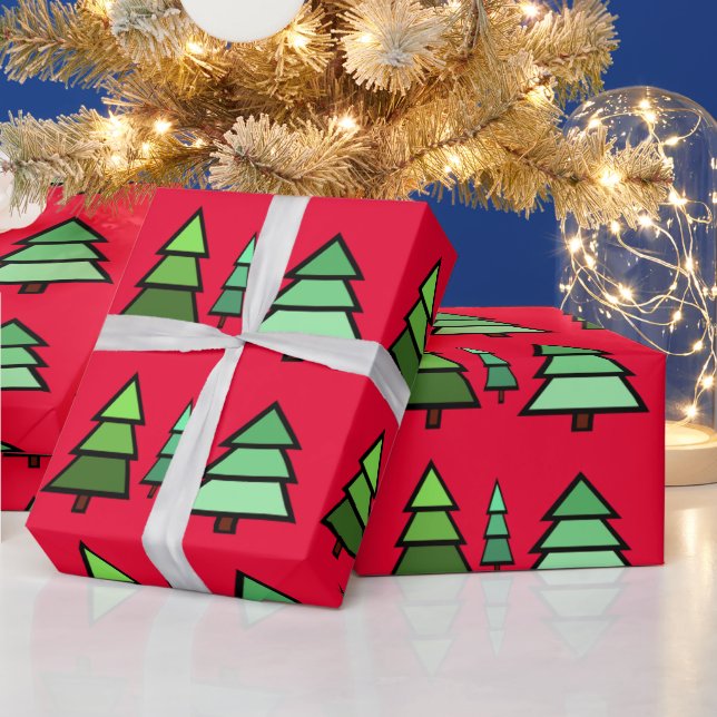 Papel De Presente Árvores de Natal Verdes Geométricas (Feriados)