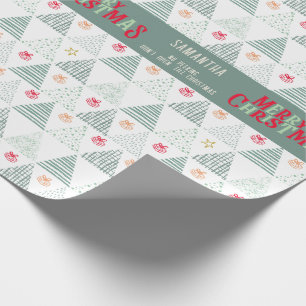 Papel De Presente Árvores de Natal Verdes Modernas Abstrato Único