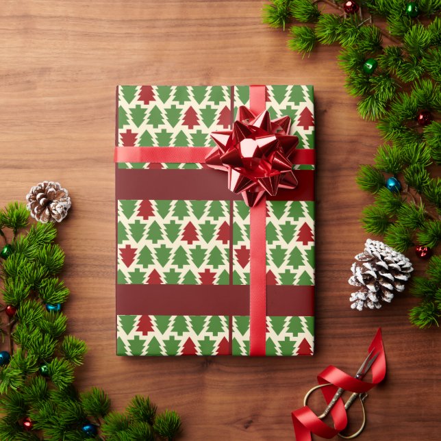 Papel De Presente Árvores de Natal Verdes/Vermelhas (Presente de Natal)