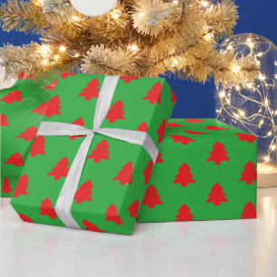 Papel De Presente Árvores de Natal Vermelhas Simples sobre Verde
