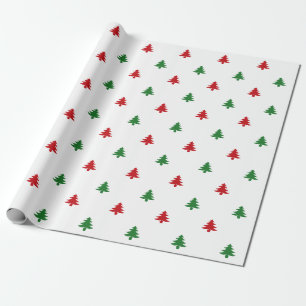 Papel De Presente Árvores de Natal vermelho branco e verde padrão 