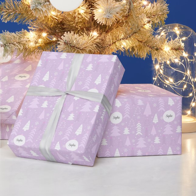 Papel De Presente Árvores de Natal violeta e bonitas personalizadas (Feriados)