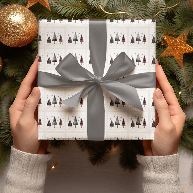 Papel De Presente Árvores de Natal Xadrez Personalizadas de Natal  (Criador carregado)