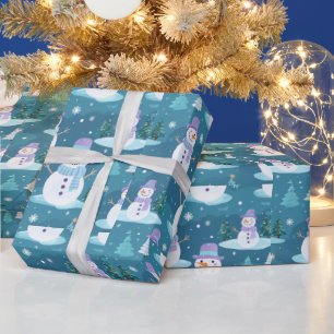 Papel De Presente Árvores de neve Flocos de neve Natal moderno Natal