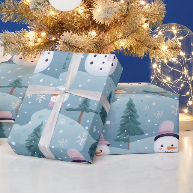 Papel De Presente Árvores de neve Homens de neve Natal moderno (Feriados)